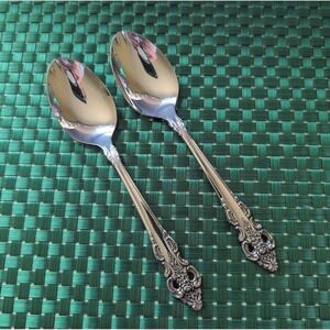 Oneida CHERBOURG Teaspoons Set Lot of 2 Stainless Floral Glossy USA Community